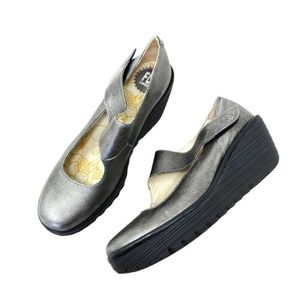 Fly London Yasi 682 Silver Leather Platform Wedges